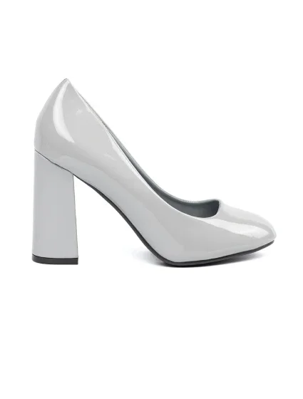 Výborné  lodičky Jasnoszary dámské na širokém podpatku