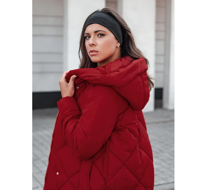 Dámská prošívaná zimní bunda s kapucí FEMACOAT vínová FashionStreet TY5479