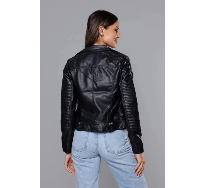 Černá bunda ramoneska s klopami model 18117116 - J.STYLE Černá bunda ramoneska s klopami model 18117116 - J.STYLE