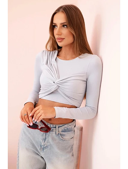 Dámská halenka s dlouhým rukávem a volánky na šedý model 21083306 - K-Fashion