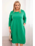 Dámská bavlněná sukně Plus Size s ohrnovacími rukávy a kapsami zelená