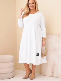 Dámská bavlněná šaty Plus Size s volány a ohrnutým rukávem bílá