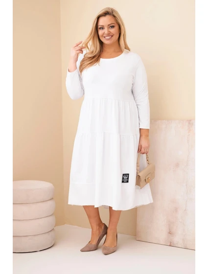 Dámská bavlněná šaty Plus Size s volány a ohrnutým rukávem bílá