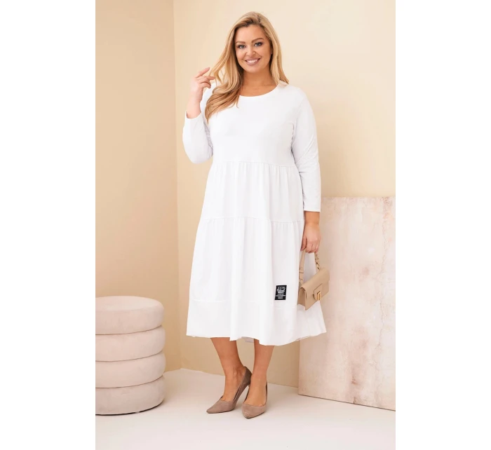 Dámská bavlněná šaty Plus Size s volány a ohrnutým rukávem bílá