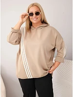 Dámská plus size mikina s kapucí a ozdobnými pásky z viskózy camelová Dámská plus size mikina s kapucí a ozdobnými pásky z viskózy camelová