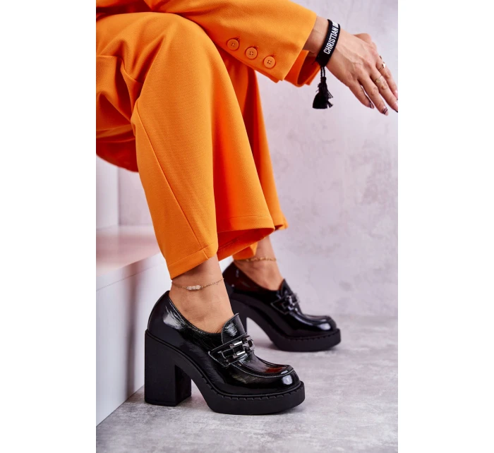 Lakované boty na masivním sloupku Černé model 21596565 - Boto