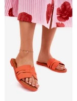 Dámské sandály na plochém podpatku s výřezy eko semišové oranžové model 21688648 - Boto