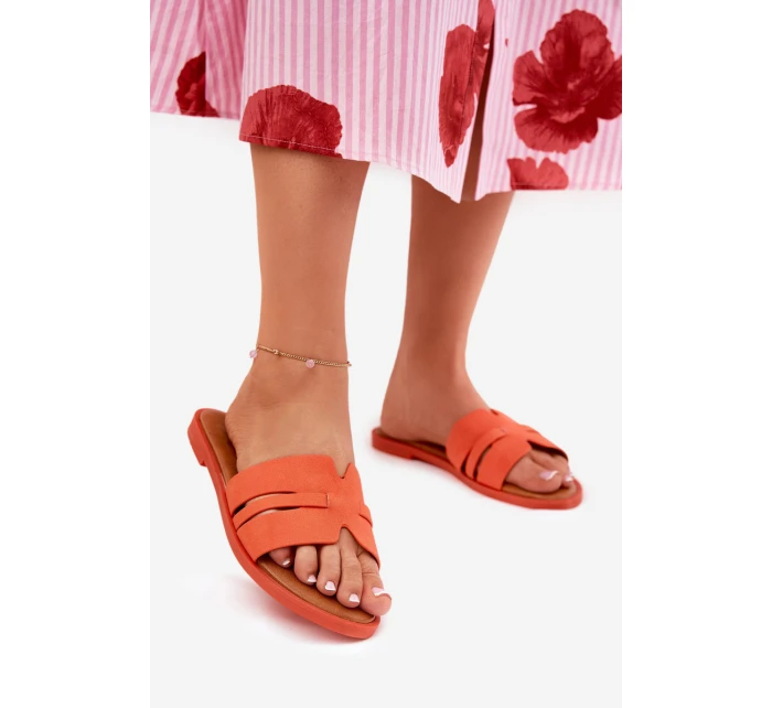 Dámské sandály na plochém podpatku s výřezy eko semišové oranžové model 21688648 - Boto