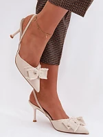 Dámské sandály na podpatku s mašlí světle béžové Hestia