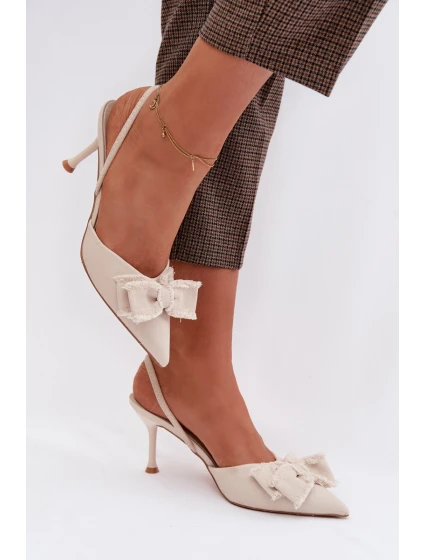 Dámské sandály na podpatku s mašlí světle béžové Hestia