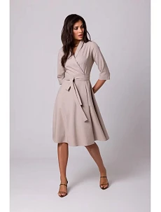 Zavinovací šaty se šálovým límcem B255 - béžové - BEwear