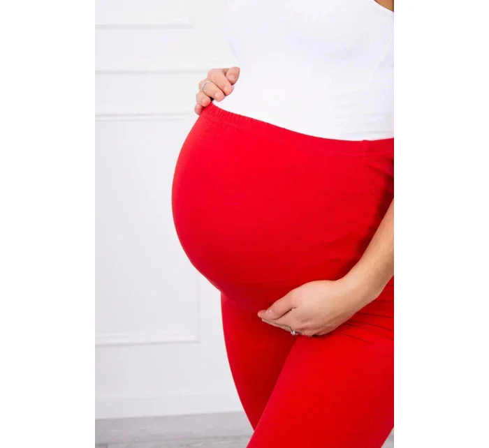 Dámské bavlněné těhotenské kalhoty 19975 červené - Kesi Dámské bavlněné těhotenské kalhoty 19975 červené - Kesi