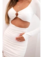 Dámské šaty s dlouhým rukávem a průstřihem v pase s ozdobným model 21101206 ecru - K-Fashion