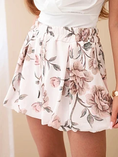 Dámské viskózové šortky s květinovým potiskem a zavazováním v pase pudrově růžová