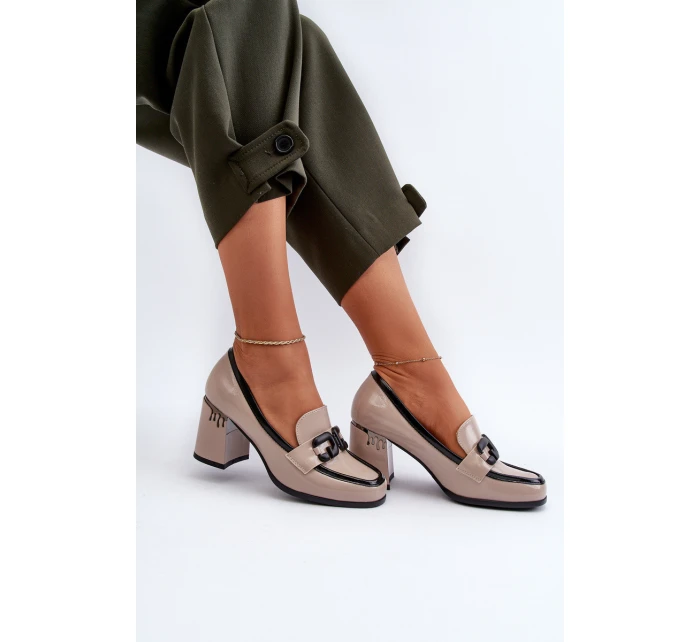 Dámské polobotky na podpatku béžové D&A model 21655949 - S.Barski