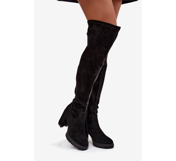 Dámské kozačky nad koleno na  semišová černá model 21757635 - Boto