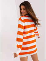Oranžovo-ecru dlouhý oversize svetr s vlnou