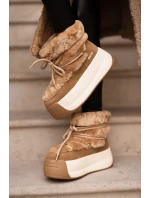 Kožené Dámské Sněhule Na Silné Podešvi S Kožešinou Big Star model 21669685 Hnědé - Big Star Shoes Kožené Dámské Sněhule Na Silné Podešvi S Kožešinou Big Star model 21669685 Hnědé - Big Star Shoes