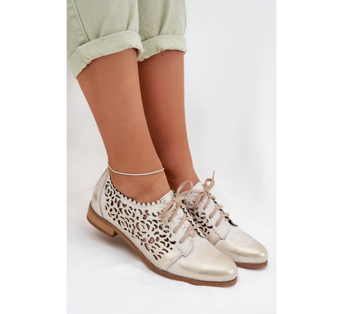 Kožené síťované dámské polobotky Zazoo 3195 zlaté