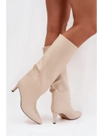 Dámské nazouvací kozačky na jehlovém podpatku Olivienne – světle béžové Dámské nazouvací kozačky na jehlovém podpatku Olivienne – světle béžové