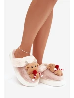 Dámské vánoční chlupaté pantofle Ilianne – renifery/béžové Dámské vánoční chlupaté pantofle Ilianne – renifery/béžové