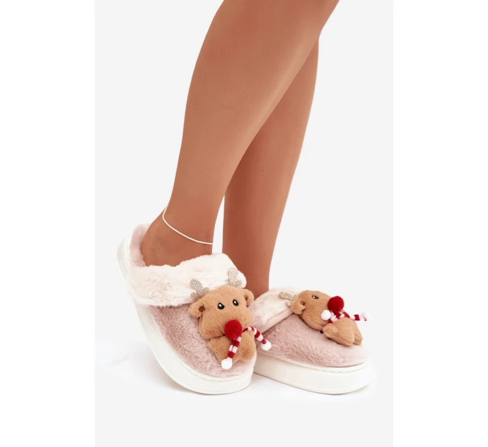 Dámské vánoční chlupaté pantofle Ilianne – renifery/béžové Dámské vánoční chlupaté pantofle Ilianne – renifery/béžové