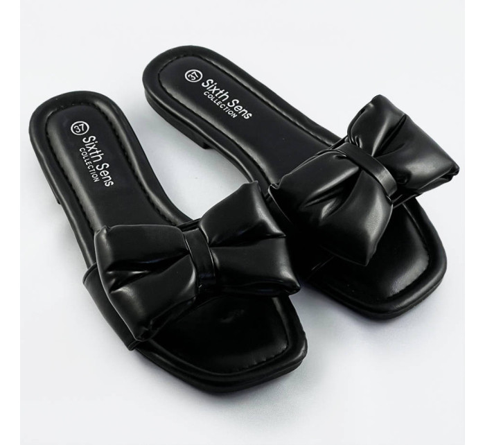 Černé dámské pantofle s mašlí (H47)