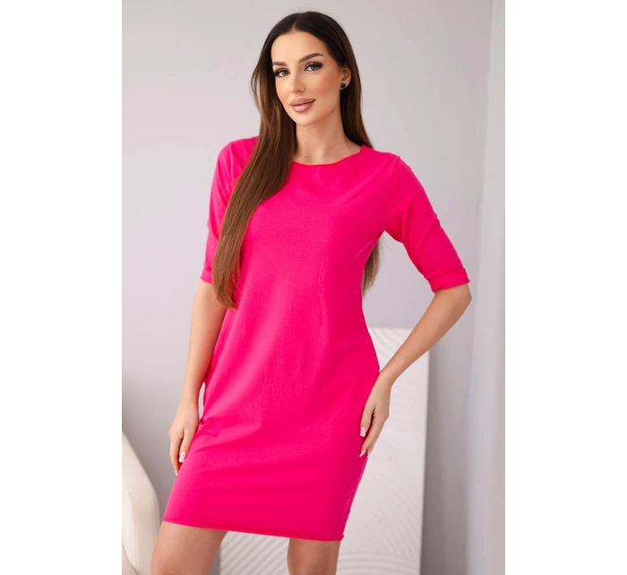 Dámské bavlněné šaty s 3/4 rukávem a kapsami fuchsiové
