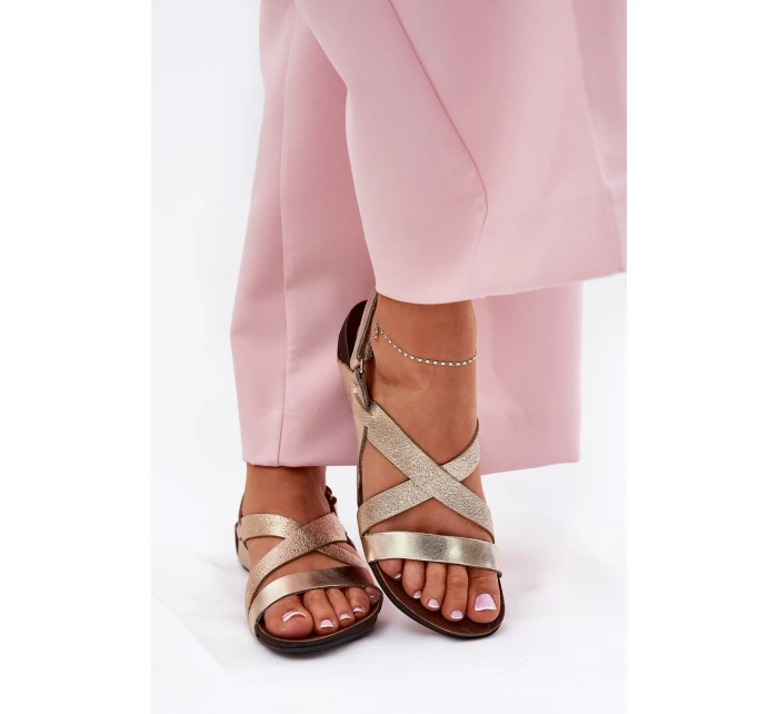 Ploché Kožené Sandály Dámské Zazoo 40032 Zlaté