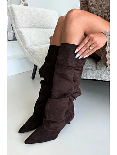 Zmačkané kozačky Kitten Heel Slip-on semišové hnědé Lowen
