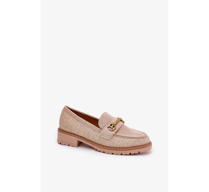 Dámské mokasíny s pletením a zlatým detailem Seffolia – béžové Dámské mokasíny s pletením a zlatým detailem Seffolia – béžové