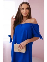 Šaty s vázáním na rukávech chrpově modré barvy Šaty s vázáním na rukávech chrpově modré barvy