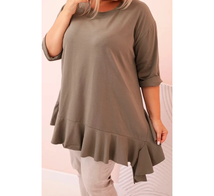Dámská blůza Plus Size s bavlnou, kapsou a ohrnutým rukávem kiwi