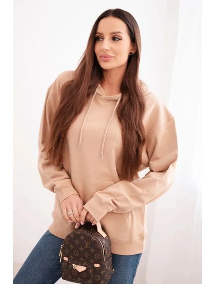 Dámská mikina s kapucí a klokaní kapsou z bavlny camelová