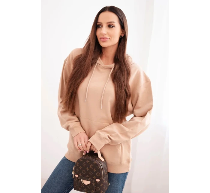 Dámská mikina s kapucí a klokaní kapsou z bavlny camelová