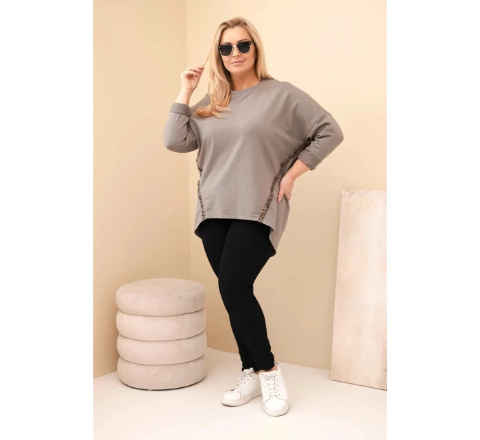 Dámská blůza Plus Size bavlněná s model 21837240 rukávem a lampasem v leopardím vzoru fango - K-Fashion