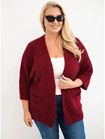 Dámský svetr Plus Size s kapsami bez zapínání vínová Dámský svetr Plus Size s kapsami bez zapínání vínová