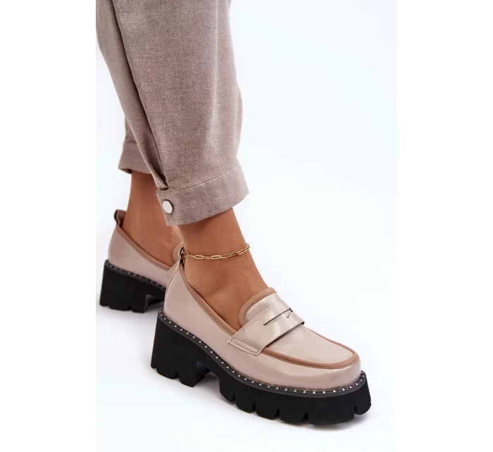 Kožené dámské mokasíny Béžová