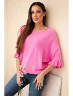 Dámský svetr typu model 21949268 s kulatým výstřihem růžový - K-Fashion