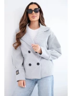 Dámská krátká model 22036093 bunda s límcem šedý melanž - K-Fashion
