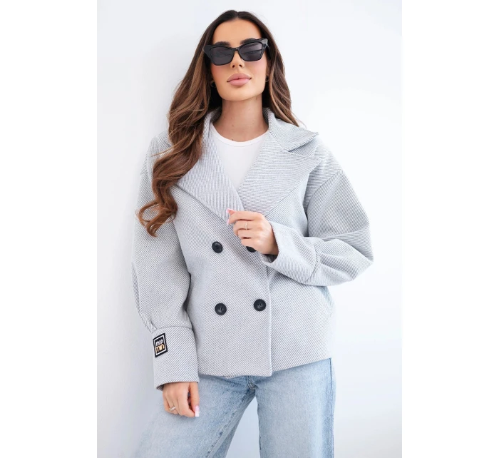 Dámská krátká model 22036093 bunda s límcem šedý melanž - K-Fashion