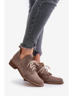 Semišové Polobotky Šněrovací Na Plochém Podpatku Tmavě Béžové model 21670931 - Zazoo