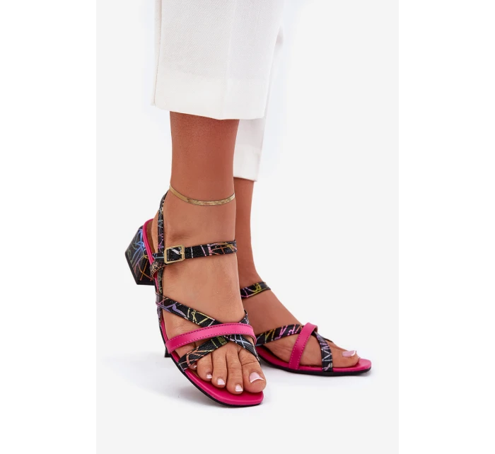 Dámské Kožené Sandály Na Podpatku S Pásky model 21703140 Fuchsie - Maciejka