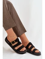 Dámské pantofle s pásky a zlatým Černé model 21919125 - Boto Dámské pantofle s pásky a zlatým Černé model 21919125 - Boto