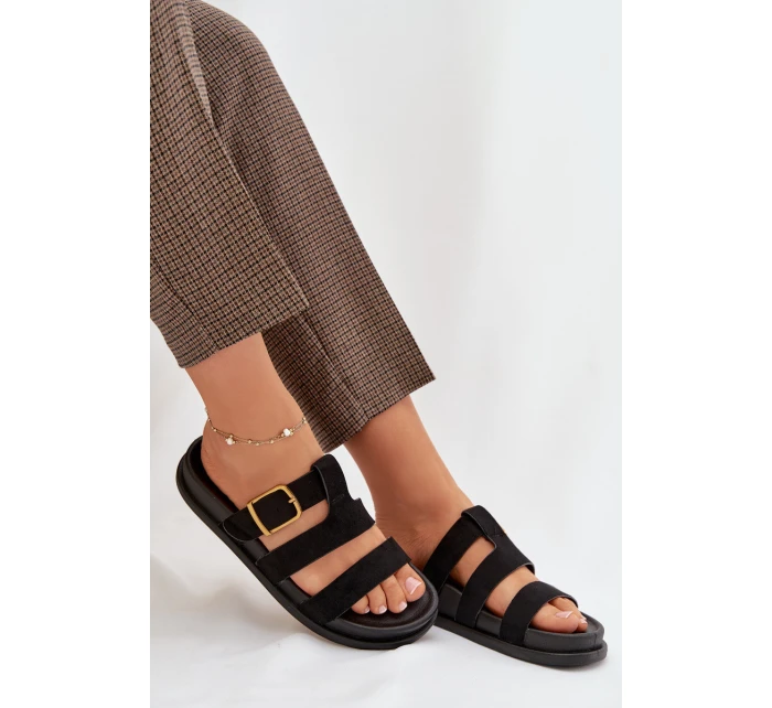 Dámské pantofle s pásky a zlatým Černé model 21919125 - Boto Dámské pantofle s pásky a zlatým Černé model 21919125 - Boto