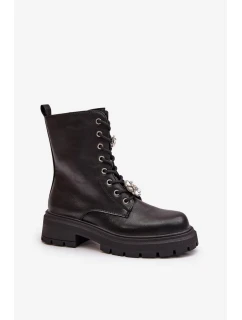 Dámské Workery Kotníkové Boty z Eko Kůže s Odznaky Černé Kristines