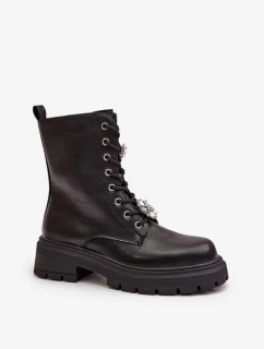 Dámské Workery Kotníkové Boty z Eko Kůže s Odznaky Černé Kristines