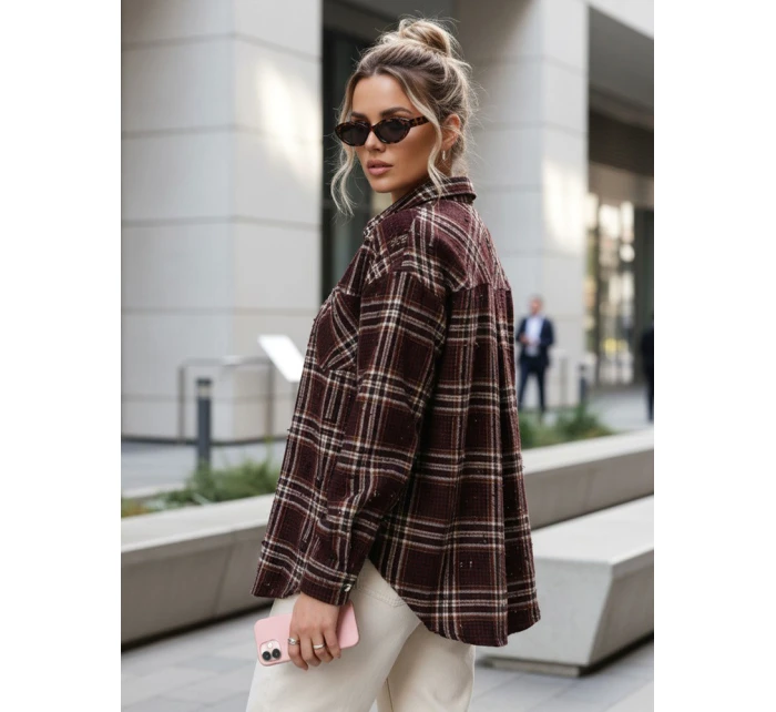 Koszula w kratę damska z przetarciami bordowa FashionStreet DY0484