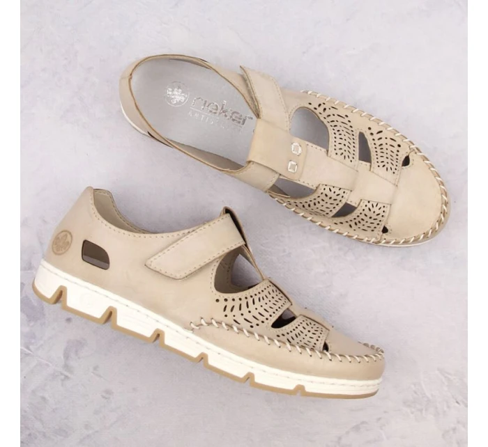 Rieker W RKR651 béžové kožené polobotky s háčkem a smyčkou