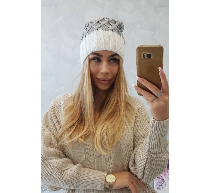 Milano fleecová čepice K203 grey melange+ecru